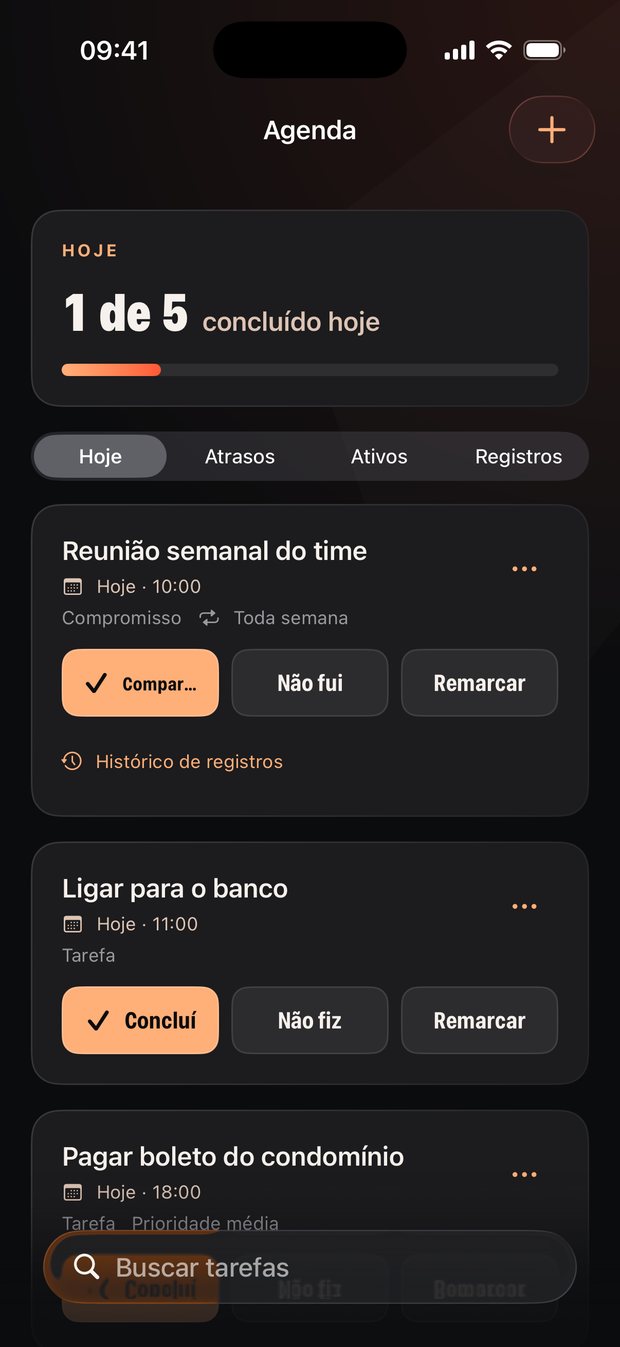 Tela de Agenda com tarefas do dia