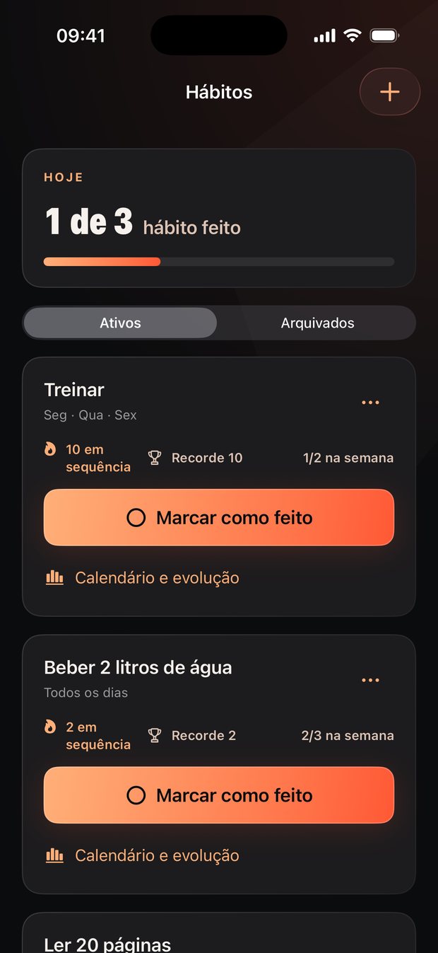 Tela de Hábitos com sequências